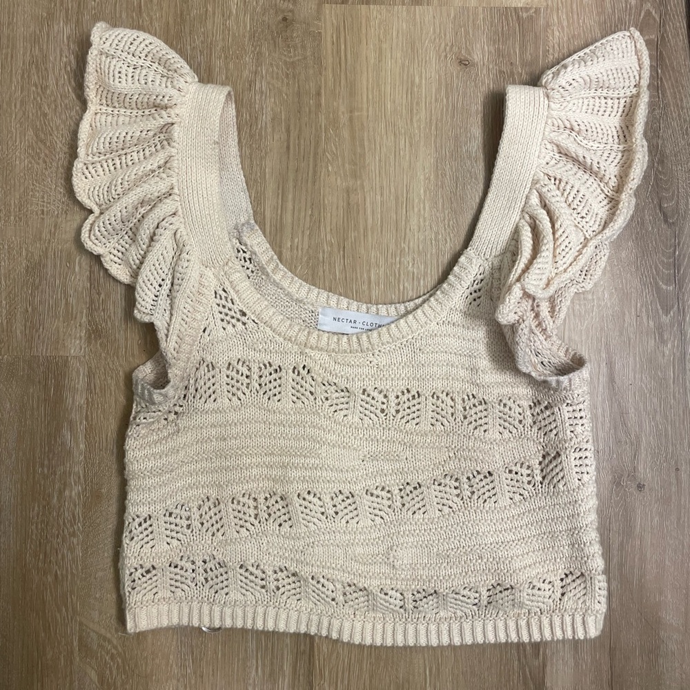 Cream Ruffle Sleeve Knit Top
